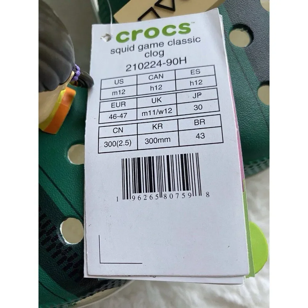 Crocs Squid Game Classic Clog Sandals‎ Shoes 210224-90H Men’s Sz 12 With Jibbitz